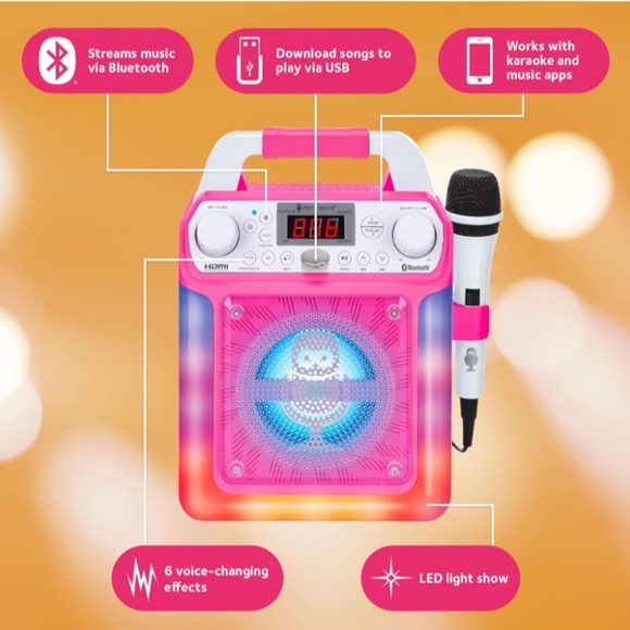 Pink and White Boombox with Microphone and Digital Display - Picture 8 of 10